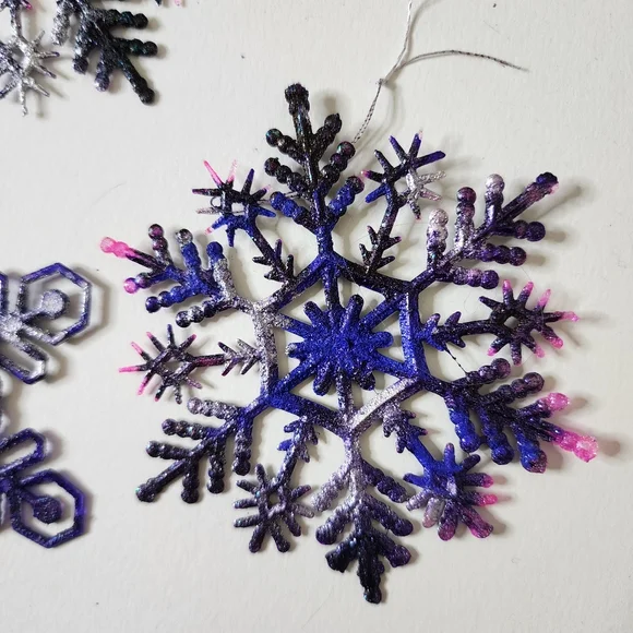 6 HANDCRAFTED Upcycled Plastic Snowflakes HANDPAINTED Holiday Ornaments Decor - Picture 4 of 17